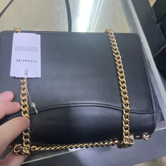 Coach Black Leather Shoulder Bag with Gold Chain - Picture 6 of 10